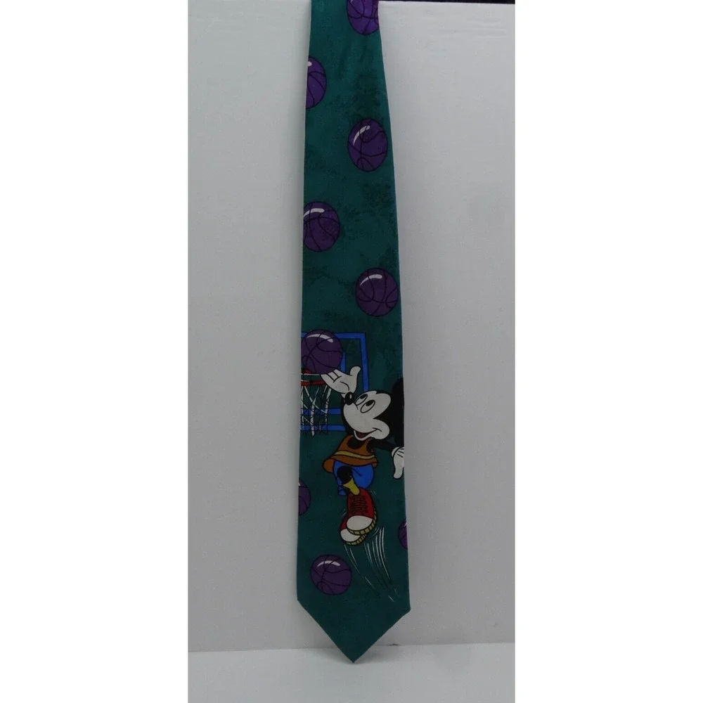Vintage Disney Mickey Mouse Playing Basketball TieRack Silk Tie Made‎ In Italy